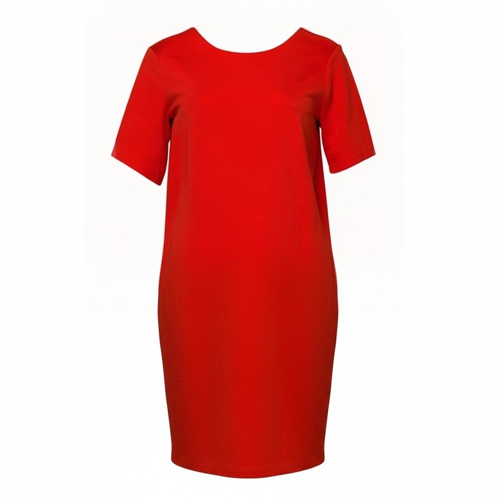 Lane Bryant Womens Size 18 Red Ponte Knit Short Sleeve Sheath Dress Scoop Neck